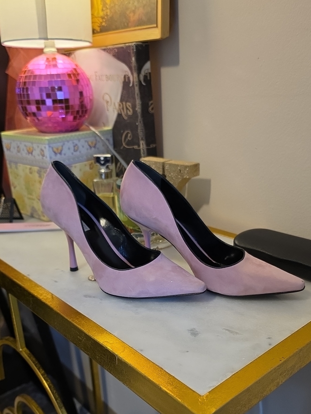 Pointed-Toe Pink Suede Stiletto Heels